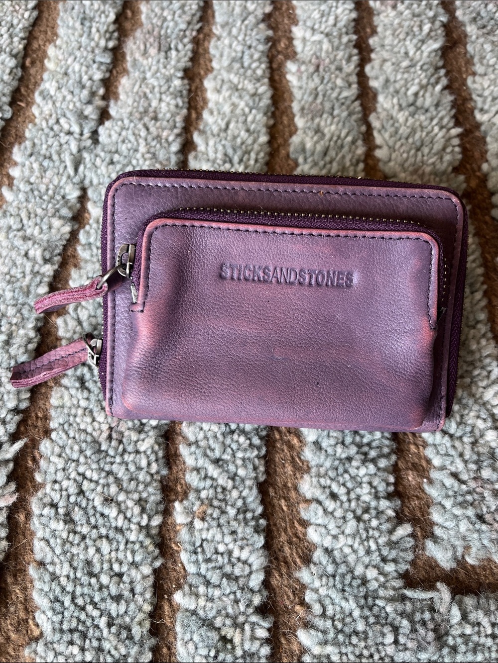 Sticks And Stones Leather Zip Wallet Plum - Netherlands Brand
